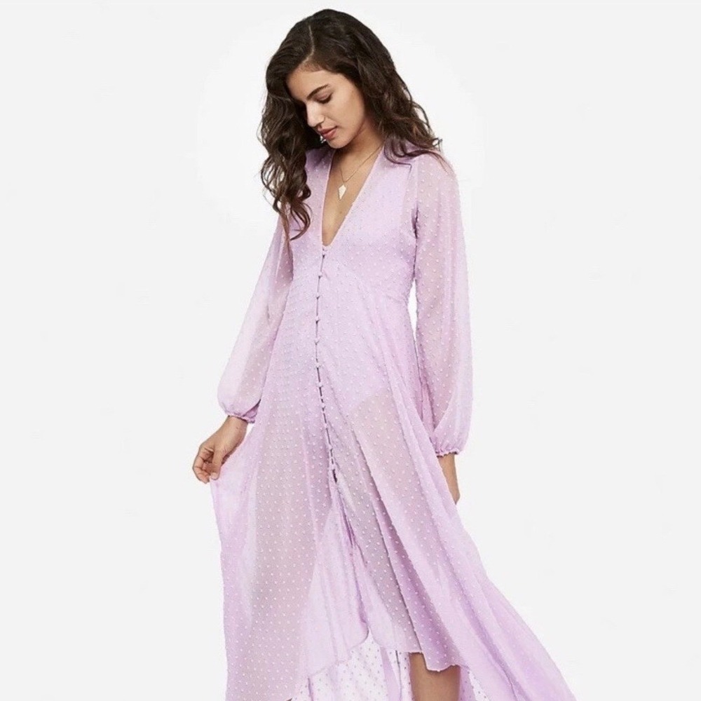 Express x Rocky Barnes Lilac Swiss Dot Sheer Kimono Dress XS